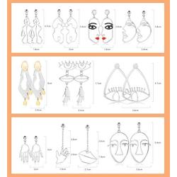 SAILIMUE 10 Pairs Abstract Face Earrings for Women Unique Eyes Lips Hollow Hand Face Outline Earrings Funky Statement Silver Gold Face Drop Dangle Earrings Set