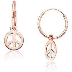 Big Apple Hoops - Easter Sunday High Polished Peace Sign Charm Hoop Earrings Made from Genuine 925 Sterling Silver in 3 Color Rose, Silver or Gold with Protective Electrocoated Finish for Maximum Anti-Tarnish