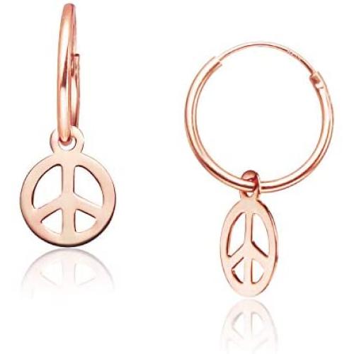 Big Apple Hoops - Easter Sunday High Polished Peace Sign Charm Hoop Earrings Made from Genuine 925 Sterling Silver in 3 Color Rose, Silver or Gold with Protective Electrocoated Finish for Maximum Anti-Tarnish