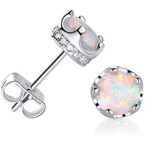 GEMSME Opal Halo Cubic Zirconia Stud Earrings Hypoallergenic Jewelry for Women Girls