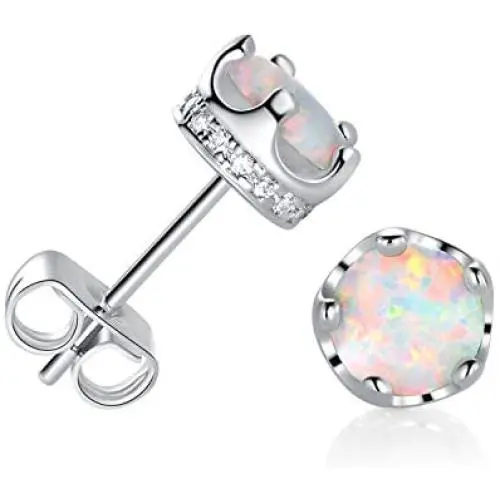 GEMSME Opal Halo Cubic Zirconia Stud Earrings Hypoallergenic Jewelry for Women Girls