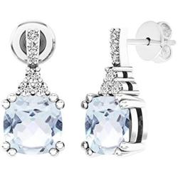 Dazzlingrock Collection 6 MM Each Cushion Gemstone & Round White Diamond Ladies Halo Drop Earrings, Sterling Silver