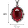 Blood Red Oval Stone In Silver Finish Pewter Frame Pendant Necklace