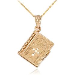 Religious Jewelry by FDJ Polished 10k Gold 3D Holy Bible Book w/Lords Prayer Pendant Necklace