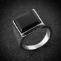 HZMAN Mens Simple Square Black Cubic Zirconia Inlaid Polished Stainless Steel Ring