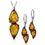 Sterling Silver Amber Two Triangles Earrings Necklace Set 18 Inches Sterling Silver Amber Two Triangles Earrings Necklace Set 18 Inches
