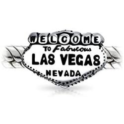 Tourism Landmark Sign Nevada Vacation Travel Welcome To Las Vegas Charm Bead For Women Oxidized .925 Sterling Silver Fits European Bracelet