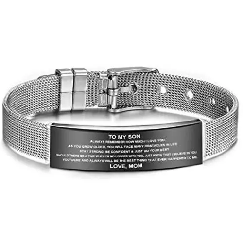 JF.JEWELRY Inspirational Silicone Band Adjustable Cuff Bracelets Personalized Engraved Gifts to My Son Bracelet for Him & Her, Graduation Bracelets for My Son