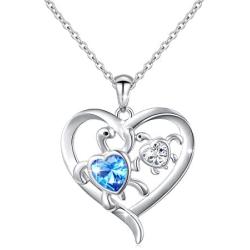 Sterling Silver Mom and Baby Turtle Necklace Stud Earrings Anklet Cubic Zirconia Heart Pendant Turtle Jewelry Set for Women