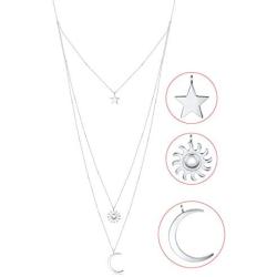 S925 Sterling Silver Multilayer Dot Bar Layered Triple Chain Pendant Necklace for Women