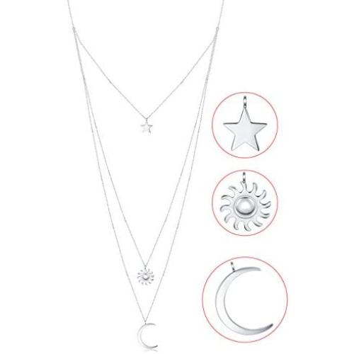 S925 Sterling Silver Multilayer Dot Bar Layered Triple Chain Pendant Necklace for Women