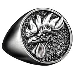 Phoenix Bird Ring for Men, Chicken Rooster Ring, Gold Plated Rings, Vintage Phoenix Signet Rings, Animal Ring Jewelry for Men Boys