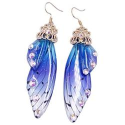 4 Pairs Multicolored Butterfly Wing Dangle Earrings Elegant Acrylic Insect Drop Earrings Crystal Dragonfly Wing Earrings for Women Girls Jewelry