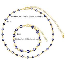 Yaomiao 4 Pieces Evil Eye Choker Bracelet Set Gold Plated Evil Eye Necklaces and Bracelets for Women, Blue and Colorful