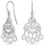 Bali Style White Freshwater Cultured Pearl Boho Filigree Dangle Chandelier Earrings For Women Teen 925 Sterling Silver