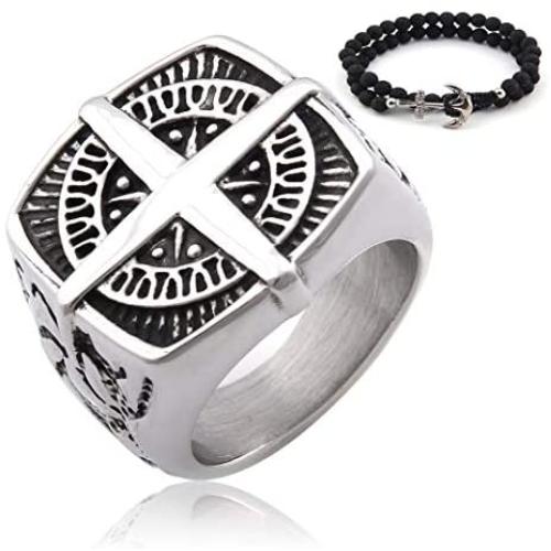 Gungneer Compass Ring for Men Stainless Steel Protective Lucky Charm Amulet United State Navy Jewelry Accessory