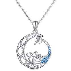 DAOSHANG 925 Sterling Silver Celtic Knot Mermaid Moon Pendant Necklace Jewelry Gift for Women Teen Girls Wife and Lovers