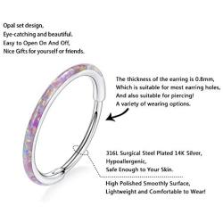 Vinjewelry Opal Hoop Earrings -2 PCS Cartilage Earrings Hoop for Women Girls 316L Surgical Steel Plated 14K Ladies Endless Earrings 20G Hypoallergenic Huggie Earrings