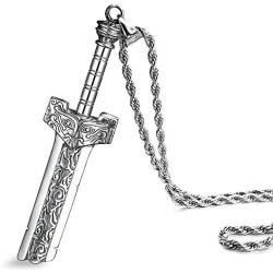 ZiWuark Mens Broken Sword Necklace Stainless Steel Knight Sword Necklaces Dragon Cloud Pattern Pendant Jewelry for Men and Women with 24 Inches Chain