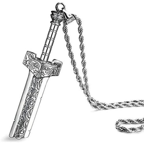 ZiWuark Mens Broken Sword Necklace Stainless Steel Knight Sword Necklaces Dragon Cloud Pattern Pendant Jewelry for Men and Women with 24 Inches Chain