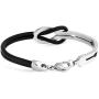 Infinity Love Knot Bangle Bracelet for Women for Girlfriend Two Tone Black Genuine Leather Silver Tone Stainless Steel