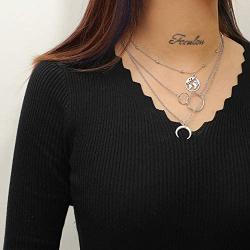 NICEMOVIC Dainty Layered Choker Necklace Bar Disc Necklaces Map Pendant Necklace Silver-plated alloy Layered Necklaces for Women