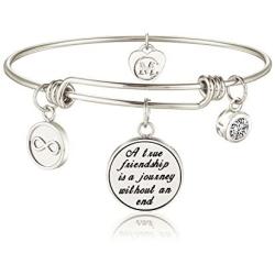 A True Friendship is a Journey Without an end Womens Charm Bangle Bracelet Jewelry Gifts