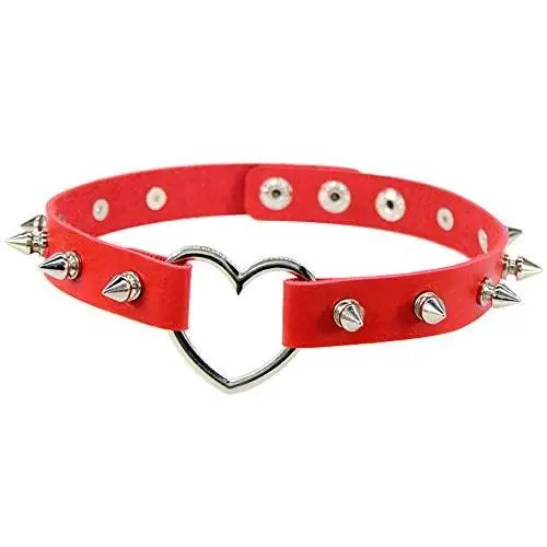 BeeGift Rivet Leather Choker Collar, Heart Shape Spike Studded Gothic Punk Rock PU Leather Choker Collar Necklace Gothic Jewelry for Women Girls Cosplayer BeeGift Rivet Leather Choker Collar, Heart Shape Spike Studded Gothic Punk Rock PU Leather Choker Collar Necklace Gothic Jewelry for Women Girls Cosplayer