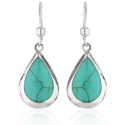925 Sterling Silver Reconstructed Turquoise Gemstone Pear Tear Drop Dangle Earrings