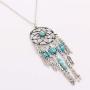 CrazyPiercing Retro Silver Tone Chain Necklace, Vintage Dream Catcher Turquoise Feather Pendant Long Chain Necklace Jewelry for Women Girls