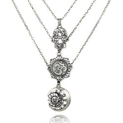 Aularso Boho Silver Layered Hamsa Hand of Fatima Necklaces Moon Pendant Necklace Chain Star Jewelry for Women and Girls