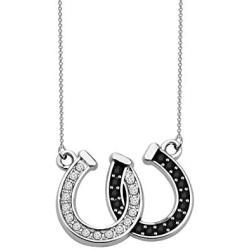 KEYCHIN Lucky Horseshoe Jewellery Horse Lovers Gift Popular Double U-Shaped Black and White Horseshoe U-Shaped Clavicle Necklace for Woman and Girl