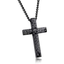 My Daily Styles Stainless Steel Lords Prayer Cross Necklace for Men - 24'' Inch Cross Pendant for Men - Mens Cross Necklace