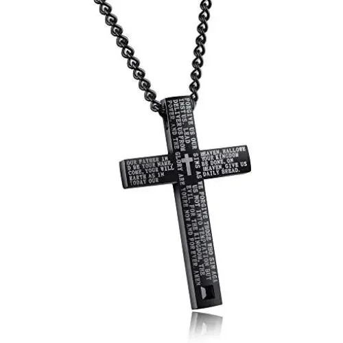 My Daily Styles Stainless Steel Lords Prayer Cross Necklace for Men - 24'' Inch Cross Pendant for Men - Mens Cross Necklace My Daily Styles Stainless Steel Lords Prayer Cross Necklace for Men - 24'' Inch Cross Pendant for Men - Mens Cross Necklace