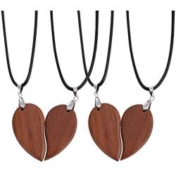 SOOWOOT Wooden Mens Womens Couple Necklace Matching Heart Pendants Friendship Relationship Promise Love Fashion Jewelry Gifts