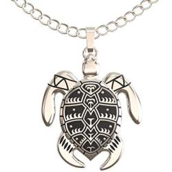 Happy Kisses Sea Turtle Necklace for Women - Tribal/Native Black and Silver Pendant – Cute Message Card About Floating at Sea – Great Gift for Girls and Kids– 18” Chain