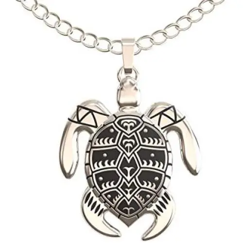 Happy Kisses Sea Turtle Necklace for Women - Tribal/Native Black and Silver Pendant – Cute Message Card About Floating at Sea – Great Gift for Girls and Kids– 18” Chain Happy Kisses Sea Turtle Necklace for Women - Tribal/Native Black and Silver Pendant – Cute Message Card About Floating at Sea – Great Gift for Girls and Kids– 18” Chain