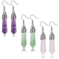 FIBO STEEL Quartz Stone Dangle Earrings for Women Healing Chakra Gemstone Earring Healing Crystal Earring Jewelry Set