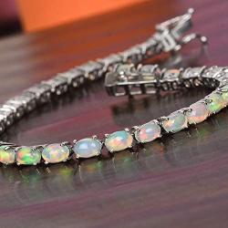 Shop LC 925 Sterling Silver Platinum Plated Oval Opal Tennis Bracelet Engagement Wedding Anniversary Bridal Jewellery for Women