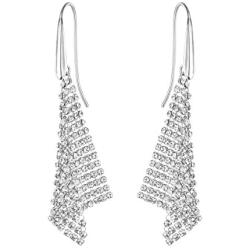 Swarovski Fit Collection Chandelier Dangle Pierced Earrings for Women, Pair of Mesh Triangle White Crystal Earrings with a Rhodium Plated Setting