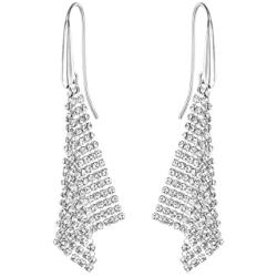 Swarovski Fit Collection Chandelier Dangle Pierced Earrings for Women, Pair of Mesh Triangle White Crystal Earrings with a Rhodium Plated Setting