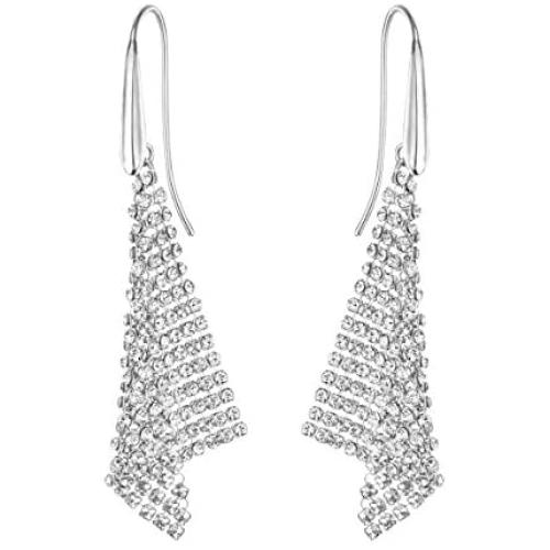 Swarovski Fit Collection Chandelier Dangle Pierced Earrings for Women, Pair of Mesh Triangle White Crystal Earrings with a Rhodium Plated Setting