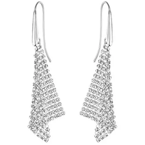 Swarovski Fit Collection Chandelier Dangle Pierced Earrings for Women, Pair of Mesh Triangle White Crystal Earrings with a Rhodium Plated Setting Swarovski Fit Collection Chandelier Dangle Pierced Earrings for Women, Pair of Mesh Triangle White Crystal Earrings with a Rhodium Plated Setting