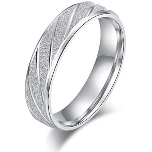 Unisex Comfort Fit Sterling Silver 5mm Sandblasted Finish Ring Patterned Wedding Band