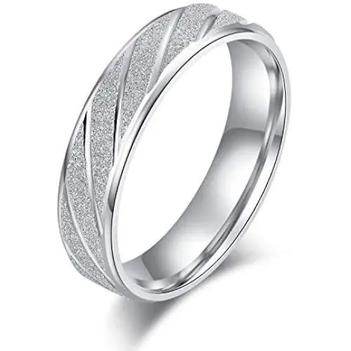 Unisex Comfort Fit Sterling Silver 5mm Sandblasted Finish Ring Patterned Wedding Band