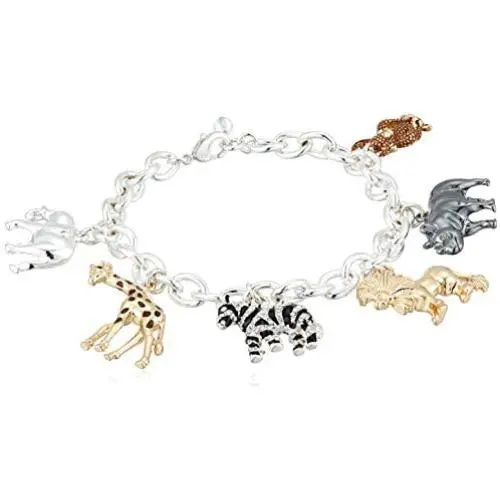 Napier Womens Box Silver Tone Multi Safari Charm Flex Bracelet, One Size Napier Womens Box Silver Tone Multi Safari Charm Flex Bracelet, One Size