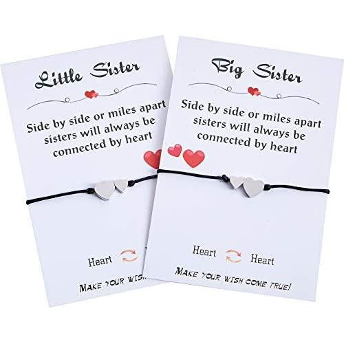 DESIMTION Big Sister Little Sister Bracelets Set of 2 Heart Charm Sister Matching Bracelet Jewelry Gift for Big Sister Lil Sister Women Girls