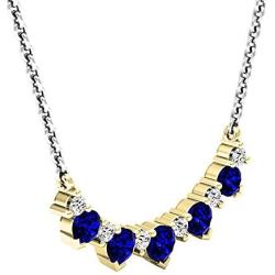 Dazzlingrock Collection 10K Gold Round Blue Sapphire & White Diamond Ladies Necklace (Silver Chain Included)