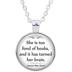 She is too fond of Books quote pendant, book pendant, book lovers gift book jewelry librarian gift book quote keychain key chain