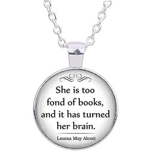 She is too fond of Books quote pendant, book pendant, book lovers gift book jewelry librarian gift book quote keychain key chain